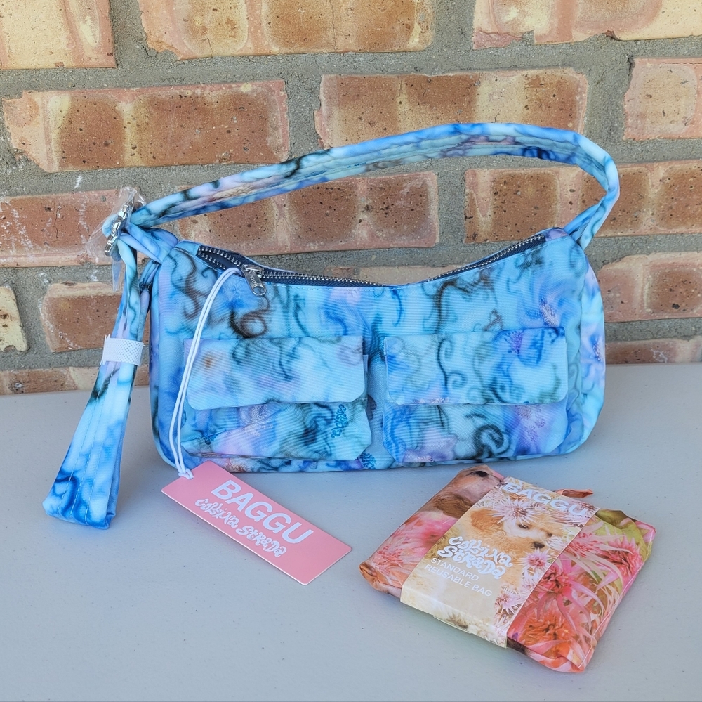 BAGGU × Collina Strada Blue Art Pattern Small Cargo Shoulder Bag and Shopper Bag